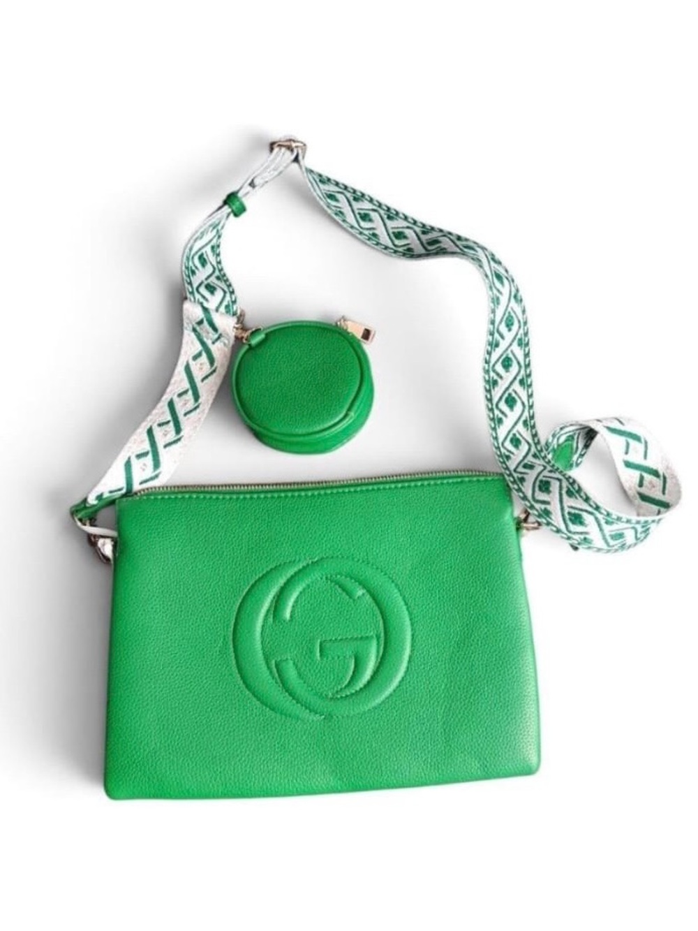Green Embossed Logo Crossbody with Detachable Strap and Coin Pouch #alyssa #new